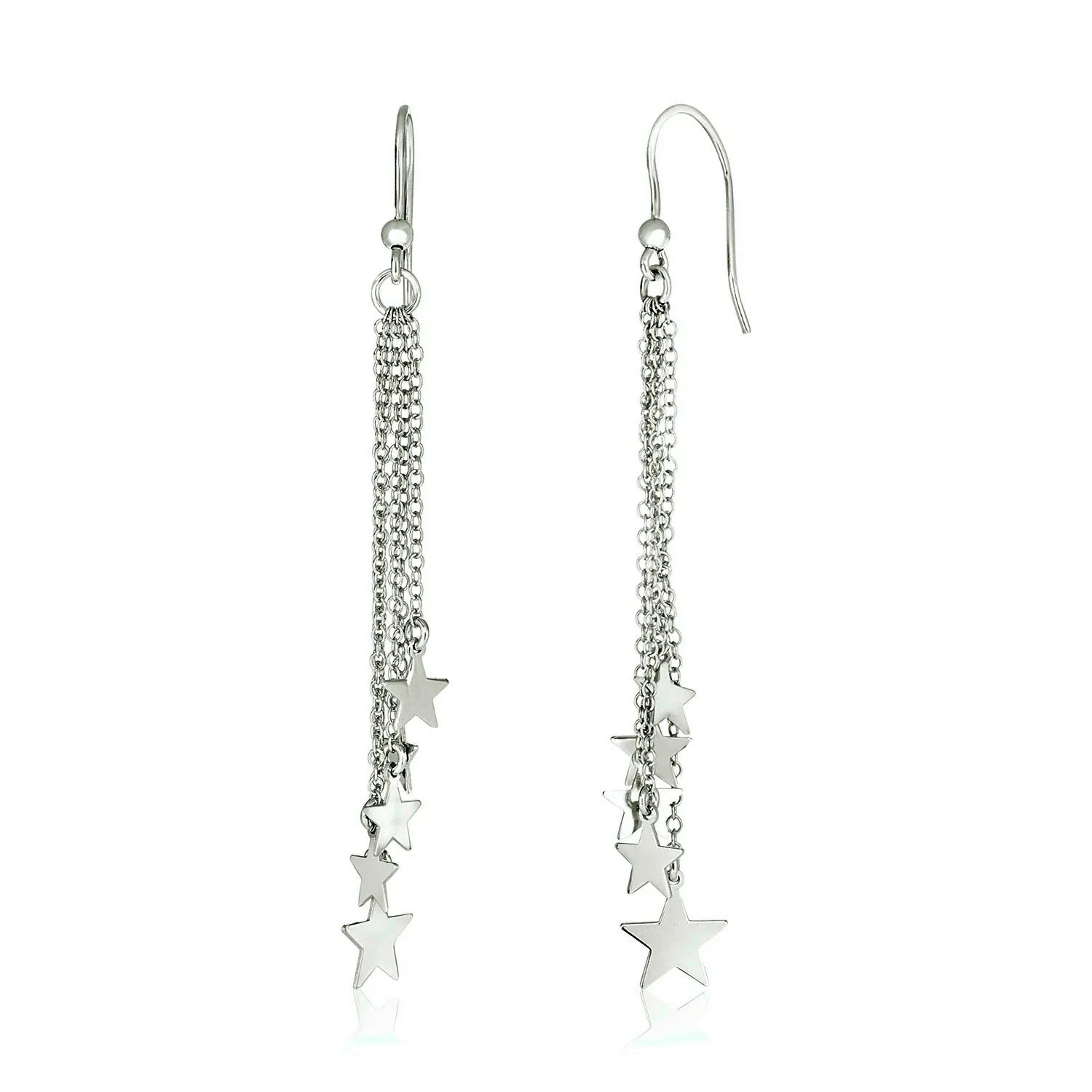 Sterling Silver Tassel Earrings with Polished Stars - Peelerie